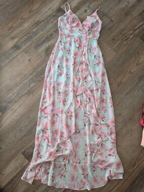 Fashion Nova pink and teal summer dress XS New vacation brunch
